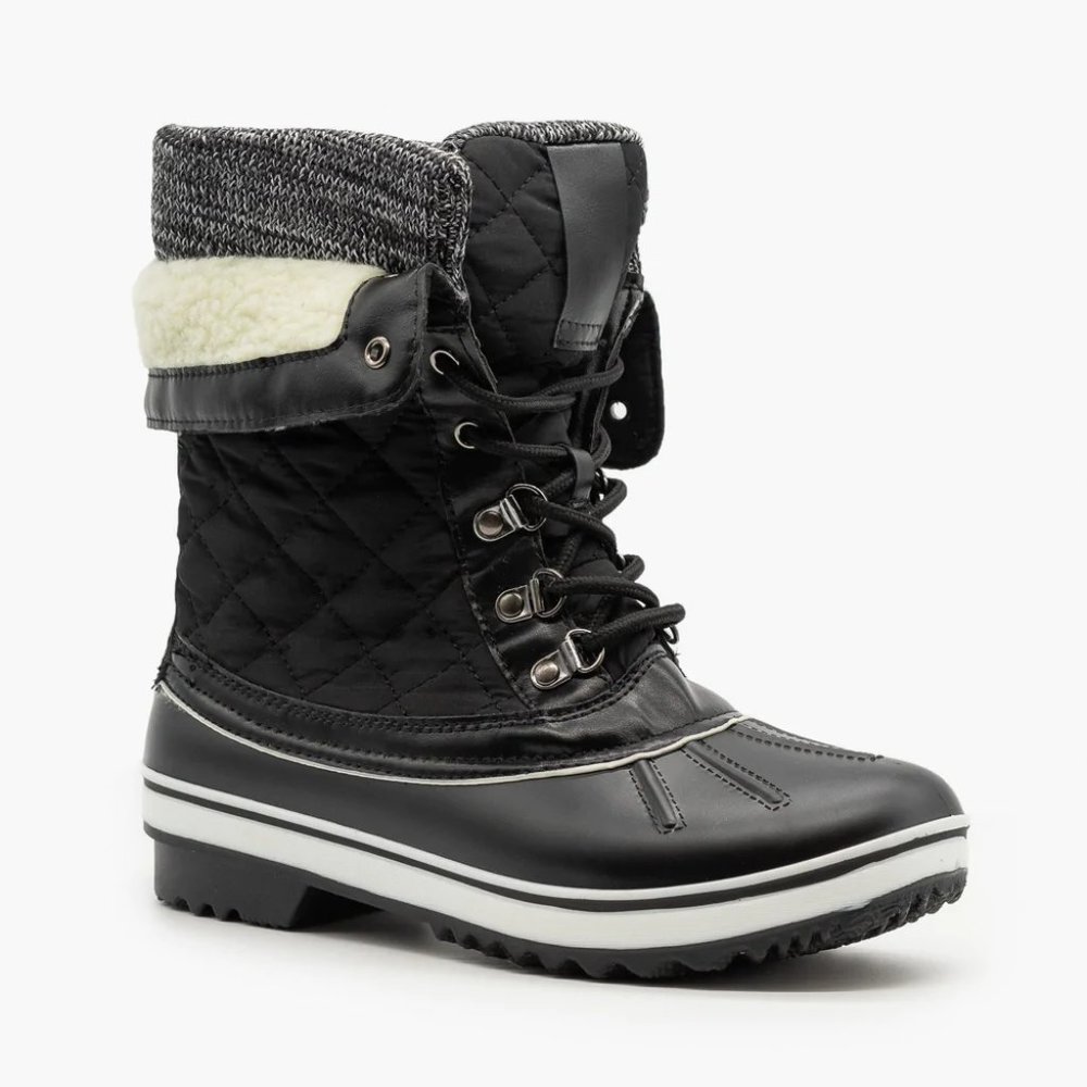 Forever Women Cozy and Dry Quilted Double Cuff Winter Boots - Black - Size 8